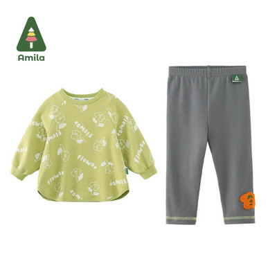 Amila beebiriiete komplektid 2023 Sügis, soe uus mood, armas avar dressipluus, kaheosaline ülikond tüdrukutele, lastele, riietele