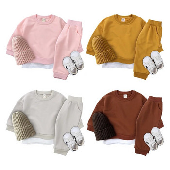 Бебе момчета Момичета Анцузи с дълъг ръкав Новородени екипи Плетене на корейски пуловери за малки деца Памучни горнища + панталони Детски комплект дрехи