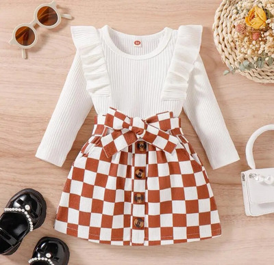 Odjeća za male djevojčice Jesen Zima Jednobojni puloveri s volanima Košulje i suknje Školska odijela Dječja odjeća