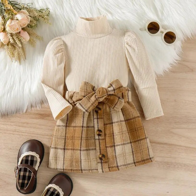 Odjeća za male djevojčice Jesen Zima Jednobojni puloveri s volanima Košulje i suknje Školska odijela Dječja odjeća