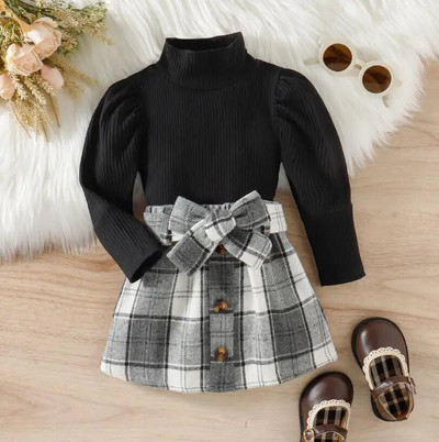 Odjeća za male djevojčice Jesen Zima Jednobojni puloveri s volanima Košulje i suknje Školska odijela Dječja odjeća