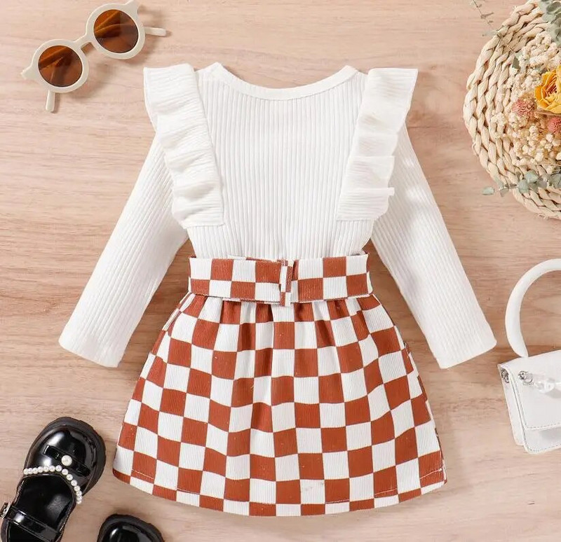 Odjeća za male djevojčice Jesen Zima Jednobojni puloveri s volanima Košulje i suknje Školska odijela Dječja odjeća