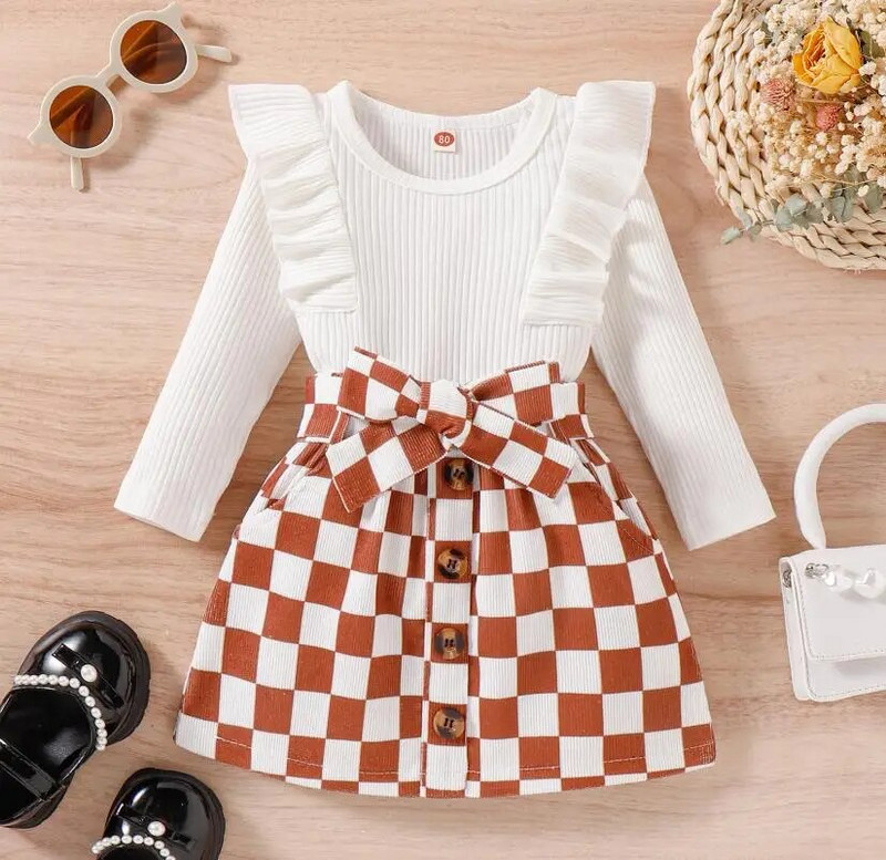 Odjeća za male djevojčice Jesen Zima Jednobojni puloveri s volanima Košulje i suknje Školska odijela Dječja odjeća