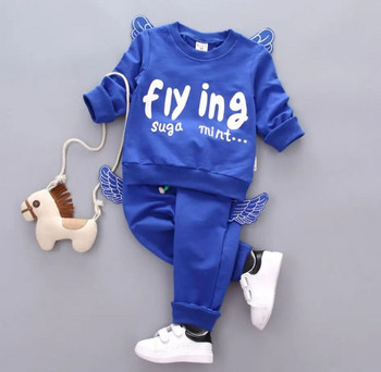 Комплекти дрехи за бебета и момичета в корейски стил 2023 г. Модни суичъри и панталони с крилца за момчета и момичета Анцузи за деца Бебешки екипи