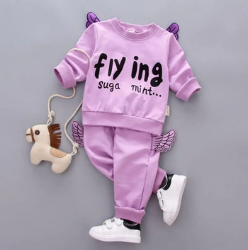 Комплекти дрехи за бебета и момичета в корейски стил 2023 г. Модни суичъри и панталони с крилца за момчета и момичета Анцузи за деца Бебешки екипи