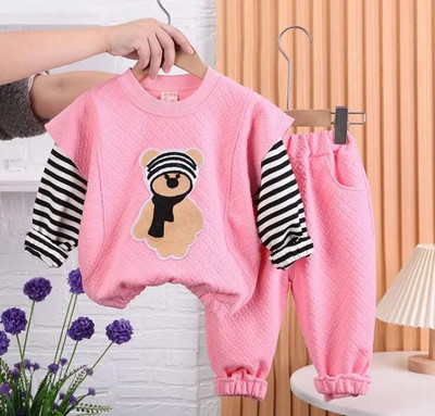 Odjeća za djevojčice od 0 do 4 godine Proljeće Jesen Dječja dvodijelna odjeća s dugim rukavima Medvjed iz crtića Hoodies i hlače Dječja sportska odjeća
