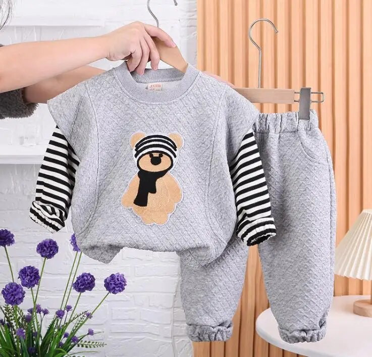 Odjeća za djevojčice od 0 do 4 godine Proljeće Jesen Dječja dvodijelna odjeća s dugim rukavima Medvjed iz crtića Hoodies i hlače Dječja sportska odjeća