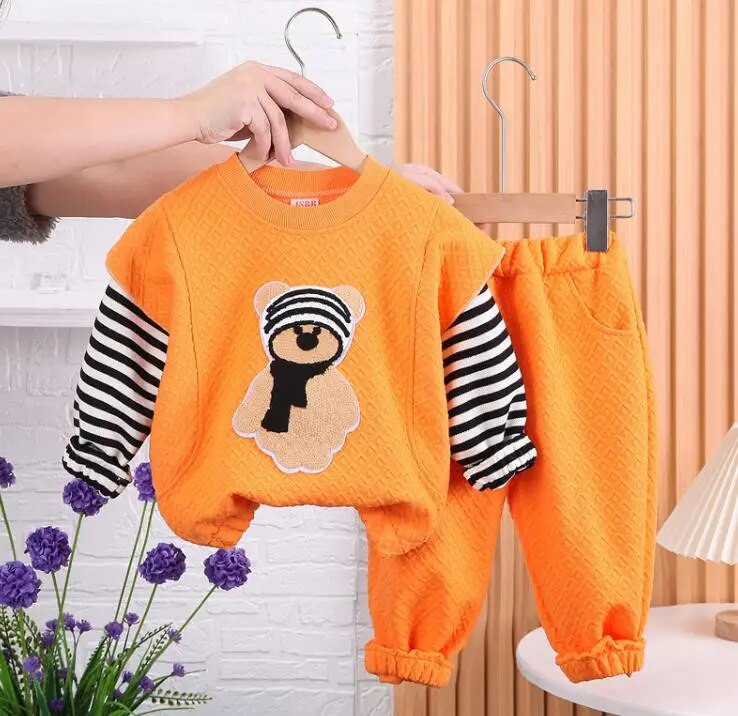 Odjeća za djevojčice od 0 do 4 godine Proljeće Jesen Dječja dvodijelna odjeća s dugim rukavima Medvjed iz crtića Hoodies i hlače Dječja sportska odjeća