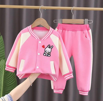 Παιδικές φόρμες επώνυμων σχεδιαστών Άνοιξη φθινόπωρο κοριτσάκι καρτούν γράμμα κουνέλι με φερμουάρ μπουφάν και παντελόνι 2 τμχ Βρεφικά ρούχα σετ βρεφικών ρούχων