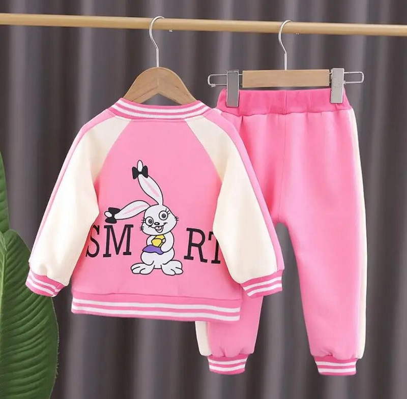 Παιδικές φόρμες επώνυμων σχεδιαστών Άνοιξη φθινόπωρο κοριτσάκι καρτούν γράμμα κουνέλι με φερμουάρ μπουφάν και παντελόνι 2 τμχ Βρεφικά ρούχα σετ βρεφικών ρούχων