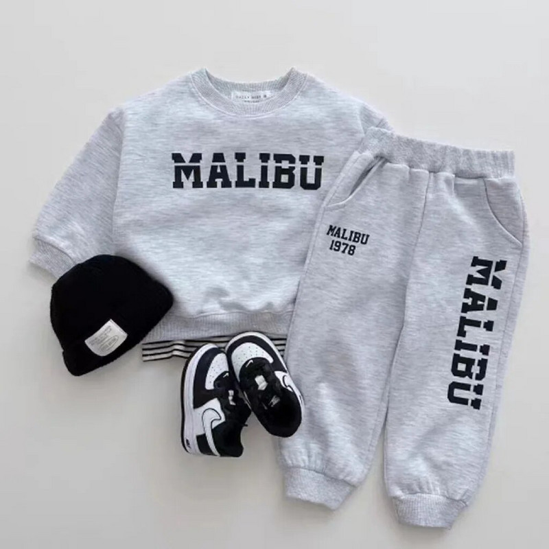 Modes burtu drēbju drēbju komplekts zīdaiņiem ar garām piedurknēm rudens jauns zīdaiņu sporta krekls + sporta bikses, 2 gab., uzvalks, mazuļu tērpi