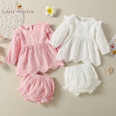 Jaundzimušo meiteņu kokvilnas drēbju komplekts krekls + īss vasaras bērnu vienkrāsains apģērba uzvalks ar garām piedurknēm pulovers bērnu apģērbi 9M-2Y