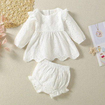 Комплект памучни дрехи за новородено момиче, риза + късо лятно детско едноцветно облекло, костюм, пуловер с дълъг ръкав, бебешки дрехи 9M-2Y