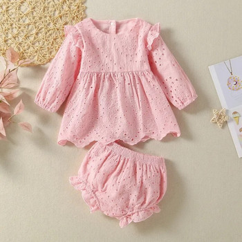 Комплект памучни дрехи за новородено момиче, риза + късо лятно детско едноцветно облекло, костюм, пуловер с дълъг ръкав, бебешки дрехи 9M-2Y