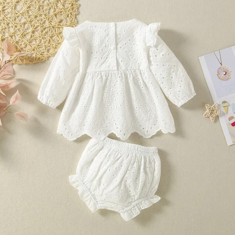 Jaundzimušo meiteņu kokvilnas drēbju komplekts krekls + īss vasaras bērnu vienkrāsains apģērba uzvalks ar garām piedurknēm pulovers bērnu apģērbi 9M-2Y