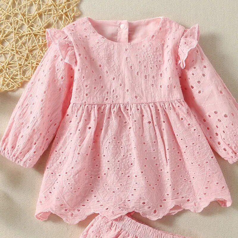 Jaundzimušo meiteņu kokvilnas drēbju komplekts krekls + īss vasaras bērnu vienkrāsains apģērba uzvalks ar garām piedurknēm pulovers bērnu apģērbi 9M-2Y