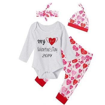 88 Бебешки дрехи с щампа с букви за бебета Ежедневни любовни костюми за Свети Валентин