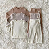 Kompleti odjeće za bebe Jesen Zima Dječaci Djevojčice Jednobojne rebraste ležerne majice + hlače visokog struka 2 kom. Pamučni kompleti kućne odjeće za djecu