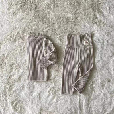 Kompleti odjeće za bebe Jesen Zima Dječaci Djevojčice Jednobojne rebraste ležerne majice + hlače visokog struka 2 kom. Pamučni kompleti kućne odjeće za djecu