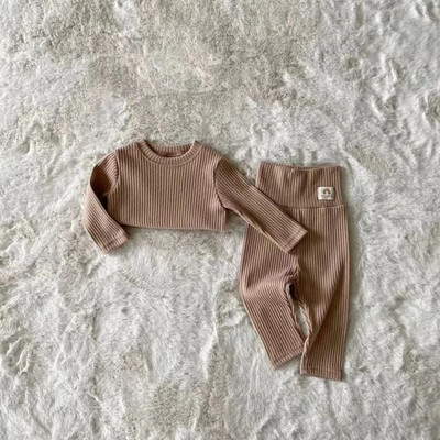 Kompleti odjeće za bebe Jesen Zima Dječaci Djevojčice Jednobojne rebraste ležerne majice + hlače visokog struka 2 kom. Pamučni kompleti kućne odjeće za djecu