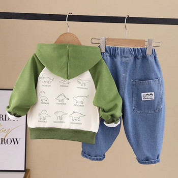 Есенни дрехи за момчета от 18 до 24 месеца Жилетка с цип и динозавър, якета с качулка, тениски, дънки, комплект анцузи за малки деца