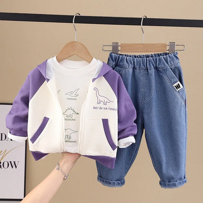 Sügisriided 18–24 kuu vanustele beebipoistele multifilmid, dinosaurused lukuga kardigan kapuutsiga jakid T-särgid teksad Väikelaste dressikomplekt