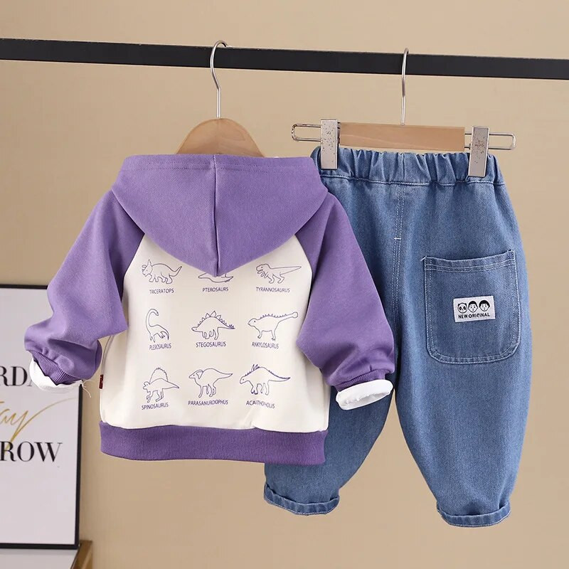 Sügisriided 18–24 kuu vanustele beebipoistele multifilmid, dinosaurused lukuga kardigan kapuutsiga jakid T-särgid teksad Väikelaste dressikomplekt