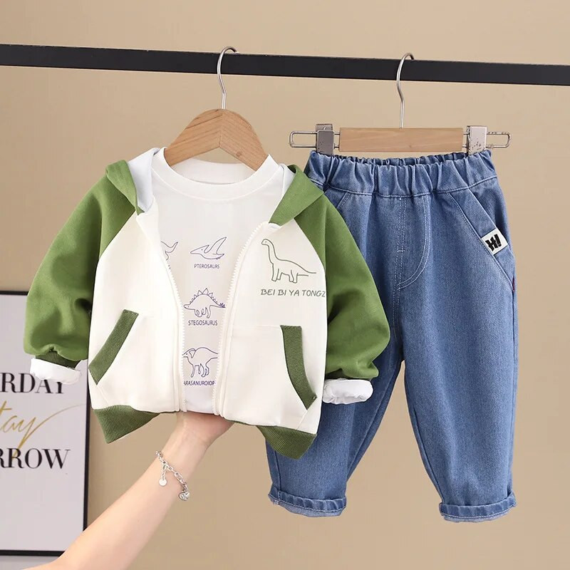 Sügisriided 18–24 kuu vanustele beebipoistele multifilmid, dinosaurused lukuga kardigan kapuutsiga jakid T-särgid teksad Väikelaste dressikomplekt