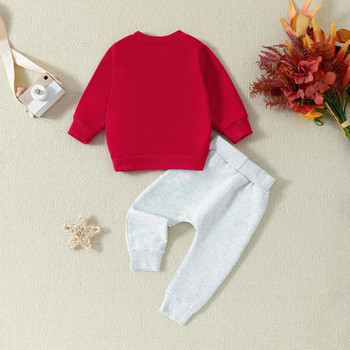 Βρεφικό αγόρι 2 τεμ. Ρούχα για την ημέρα του Αγίου Βαλεντίνου με μακρυμάνικο γράμμα με στάμπα πουλόβερ φούτερ + Σετ παντελόνι με κορδόνι τσέπης Σετ παιδικά ρούχα