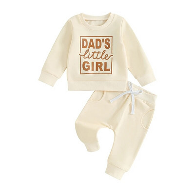 Odjeća za djevojčice od 2 komada, trenirka s printom slova i dugih rukava, trenirka s elastičnim hlačama, slatka dječja jesenska odjeća 0-3 godine