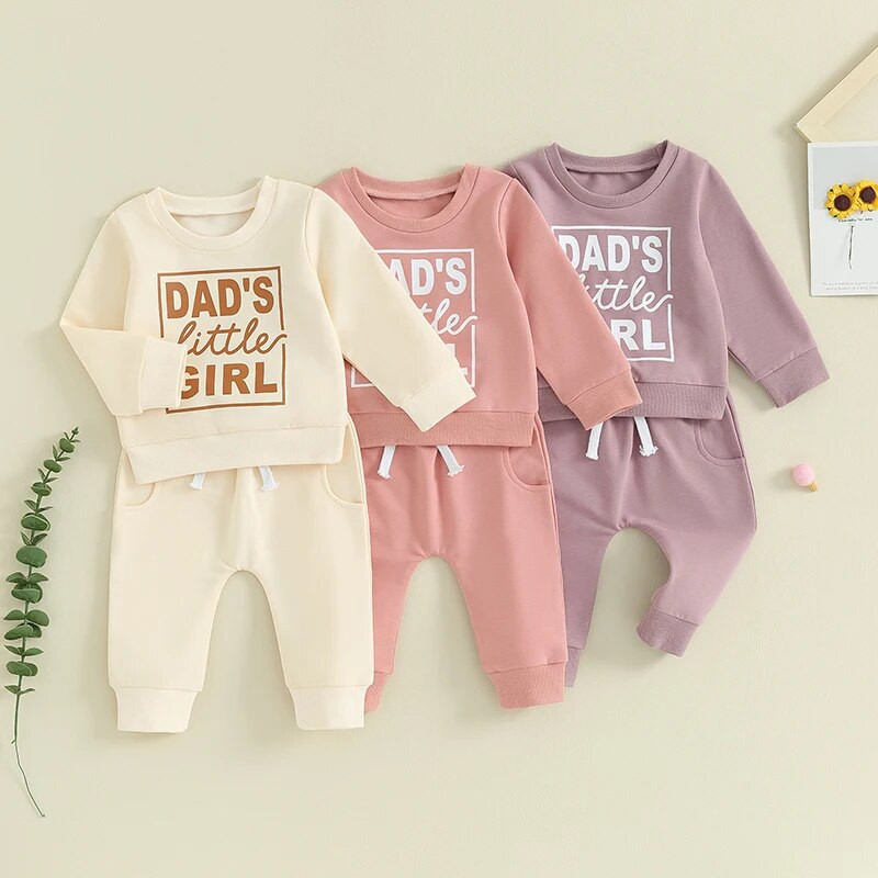 Odjeća za djevojčice od 2 komada, trenirka s printom slova i dugih rukava, trenirka s elastičnim hlačama, slatka dječja jesenska odjeća 0-3 godine