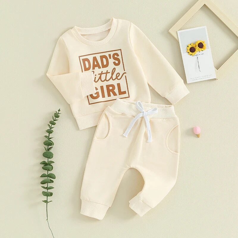 Odjeća za djevojčice od 2 komada, trenirka s printom slova i dugih rukava, trenirka s elastičnim hlačama, slatka dječja jesenska odjeća 0-3 godine