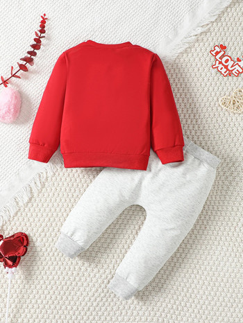2PCS Пролетен и есенен комплект суичъри с дълъг ръкав за бебета и малки деца Спортен костюм Романтична серия за Свети Валентин