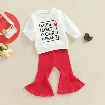 Mildsown Baby Girls σετ πουλόβερ για την Ημέρα του Αγίου Βαλεντίνου Φούτερ με μακρυμάνικο γράμματα με στάμπα με καρδιά Μπλούζες και ελαστικό παντελόνι μέσης