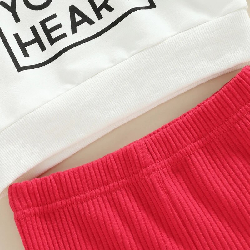 Mildsown Baby Girls Valentino dienos megztinių rinkinys ilgomis rankovėmis raidėmis su širdelės raštais megztiniai ir elastingos juosmens platėjančios kelnės