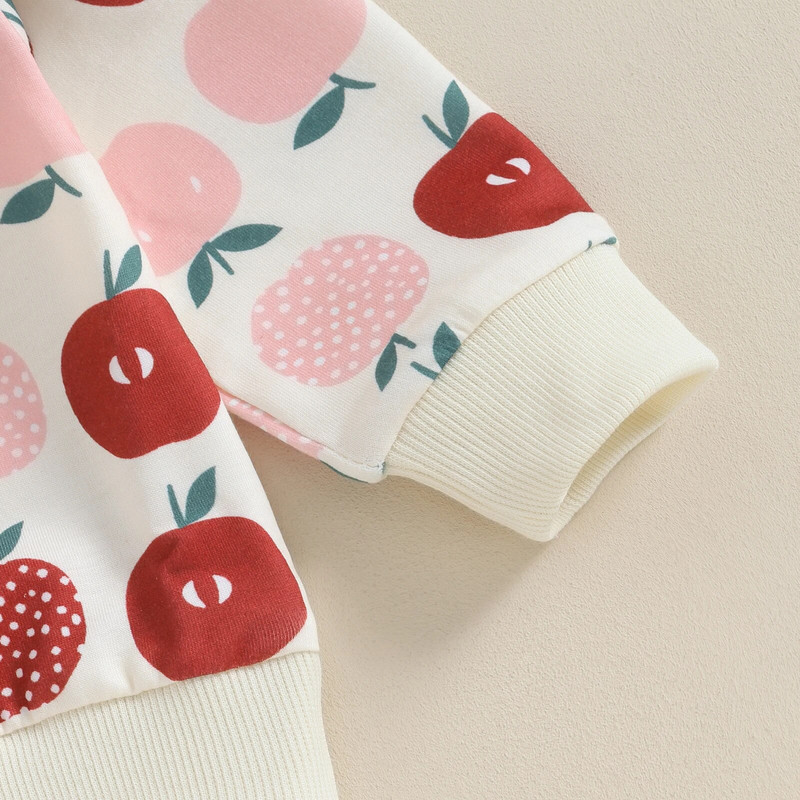 Djeca, bebe, djevojčice, majice s kratkim rukavima i printom jabuke, duge hlače, pamuk za malu djecu, komplet odjeće od 2 komada, gornja pamučna odjeća za dojenčad