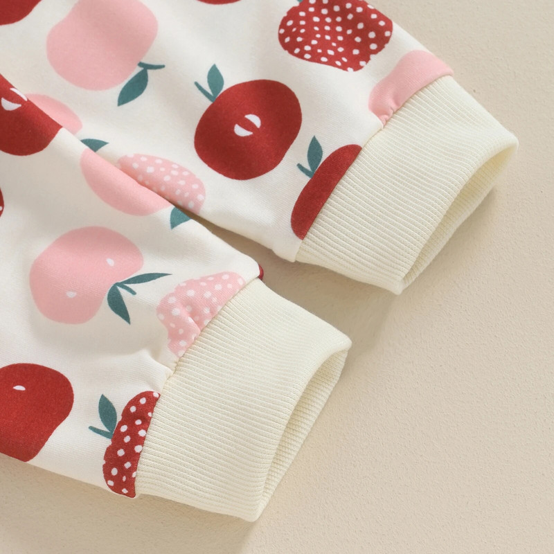 Djeca, bebe, djevojčice, majice s kratkim rukavima i printom jabuke, duge hlače, pamuk za malu djecu, komplet odjeće od 2 komada, gornja pamučna odjeća za dojenčad