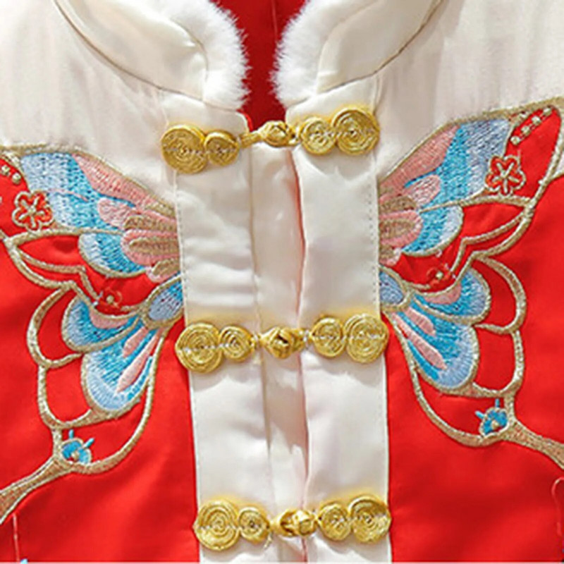 Mergaičių Hanfu Naujųjų Metų rūbai Vaikiški Šilti Cheongsam Chinese Tang Kostiumas Vaikiškas Winter Plus Velvet Miela Siuvinėta Vakarėlio suknelė