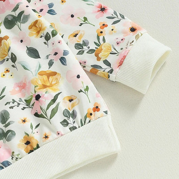 Suefunskry Baby Girl Fall Outfit Flower Print Crew Λαιμόκοψη Μακρυμάνικο Φούτερ Ελαστική μέση Μακριά Παντελόνι 2τμχ Σετ Ρούχων 6M-3Y