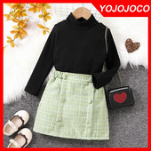 Κοριτσίστικα Ρούχα 1-6Y Άνοιξη Φθινόπωρο Νέα Μόδα Κοστούμια Κοριτσίστικα Πλεκτό πουκάμισο με ζιβάγκο + Κοντές Φούστες Κορίτσια Σετ δύο τεμαχίων