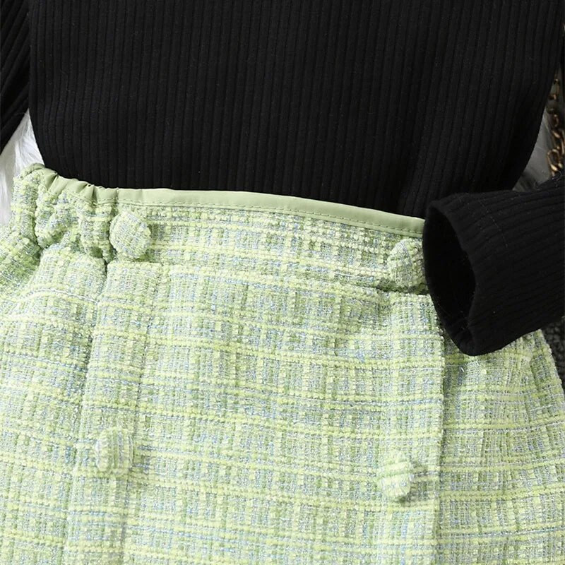 Κοριτσίστικα Ρούχα 1-6Y Άνοιξη Φθινόπωρο Νέα Μόδα Κοστούμια Κοριτσίστικα Πλεκτό πουκάμισο με ζιβάγκο + Κοντές Φούστες Κορίτσια Σετ δύο τεμαχίων