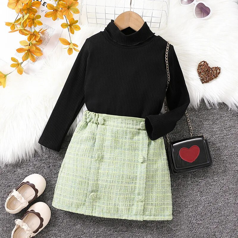 Κοριτσίστικα Ρούχα 1-6Y Άνοιξη Φθινόπωρο Νέα Μόδα Κοστούμια Κοριτσίστικα Πλεκτό πουκάμισο με ζιβάγκο + Κοντές Φούστες Κορίτσια Σετ δύο τεμαχίων