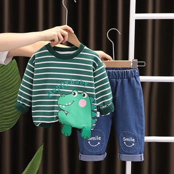 Пролет Есен Бебешки дрехи за момичета от 12 до 24 месеца Анимационни тениски с дълъг ръкав и дънки 2 бр. Облекла за момчета Детски комплект маркови дрехи