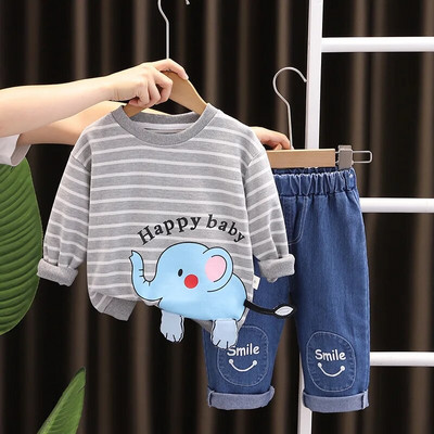 Proljetna jesen Dječja odjeća za djevojčice od 12 do 24 mjeseca Majice dugih rukava i traperice iz crtića 2KM Odjeća za dječake Komplet odjeće marke za djecu