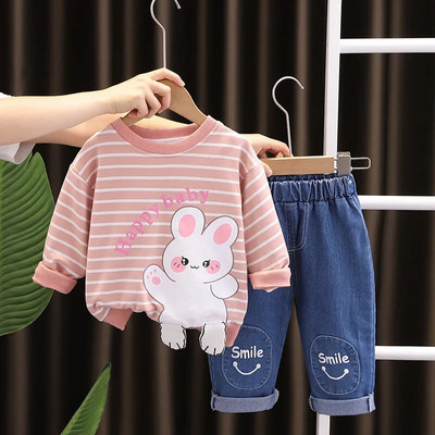 Proljetna jesen Dječja odjeća za djevojčice od 12 do 24 mjeseca Majice dugih rukava i traperice iz crtića 2KM Odjeća za dječake Komplet odjeće marke za djecu