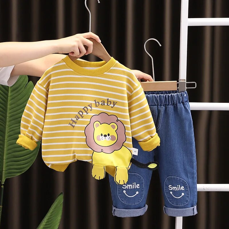 Proljetna jesen Dječja odjeća za djevojčice od 12 do 24 mjeseca Majice dugih rukava i traperice iz crtića 2KM Odjeća za dječake Komplet odjeće marke za djecu