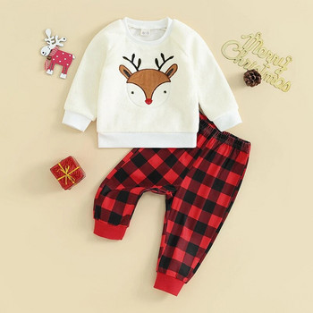 0-3Y Baby Cartoon Elk Παντελόνια Σετ για αγόρια Κορίτσια Μακρυμάνικα πουλόβερ Φούτερ και ρούχα παντελόνια Χριστουγεννιάτικα φθινοπωρινά ρούχα για νήπια