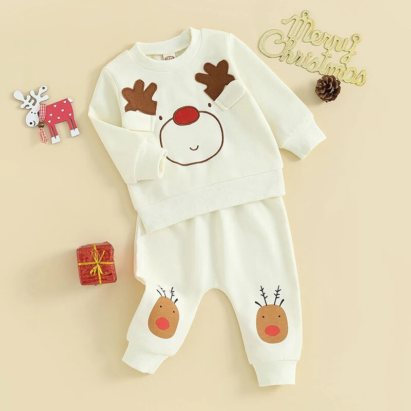 0-3G bērnu multfilma Elk Bikses Komplekti Zēni Meitenes ar garām piedurknēm Pulovers Svīteri un Bikses Tērpi Ziemassvētku Maziem bērniem Rudens Apģērbi