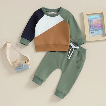 Моден есенен детски комплект дрехи за момичета и момчета Ежедневни дрехи за новородено, контрастен цвят, свободен анцуг, суичър, панталони, екипи, костюм