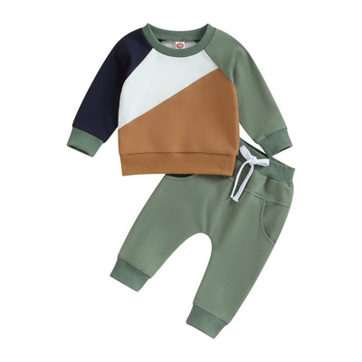Mode Rudens Bērni Meitenes Zēni Apģērbu Komplekts Jaundzimušais Bērns Ikdienišķs Kontrasts Krāsa Brīvi Treniņtērps Džemperis Bikses Apģērbi Uzvalks